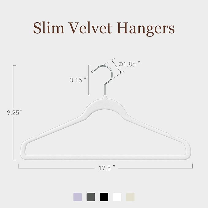 Velvet Hangers 50 Pack, Slim Non-Slip Clothes Hangers Space-Saving for Closet, Heavy Duty for Pants, Coats, Skirts, Jeans, Sweaters and More, Nylon-Flocked, White