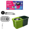 Thunder Mop Spin System -Double-Sided- 2 Compact Stackable 6L Buckets, Microfiber Head, Stainless Steel Wringer, Antifungal Quick-Dry Cleaning, Soap Dispenser, 3 Free Refills (Lime/Forest Green)