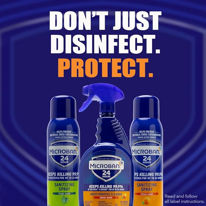 MICROBAN Multi-Purpose Cleaner, 32 oz., 2 Pack, Citrus, Penetrates Soap Scum, Greasy Soils and Reduces Odors, Keeps Killing 99.9% of Bacteria and Viruses for up to 24 Hours