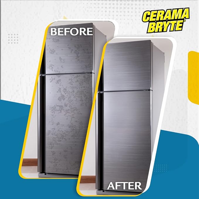 Cerama Bryte Stainless Steel Cleaner for Appliances, Streak-Free Shine and Protection for Refrigerators, Dishwashers, Ovens, and Grills, 16 Fluid Ounce 2 Pack, Microfiber Cloth and 2 Spray Pumps