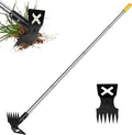 Weed Puller Tool with Long Handle, 60" Manual Weeding Tools Gardening, 2 in 1 Hand Weed Rake and Hoe Garden Weeder Tool, Uprooting Pulling Weed Remover Tool for Yard, Patio, Lawn and Garden