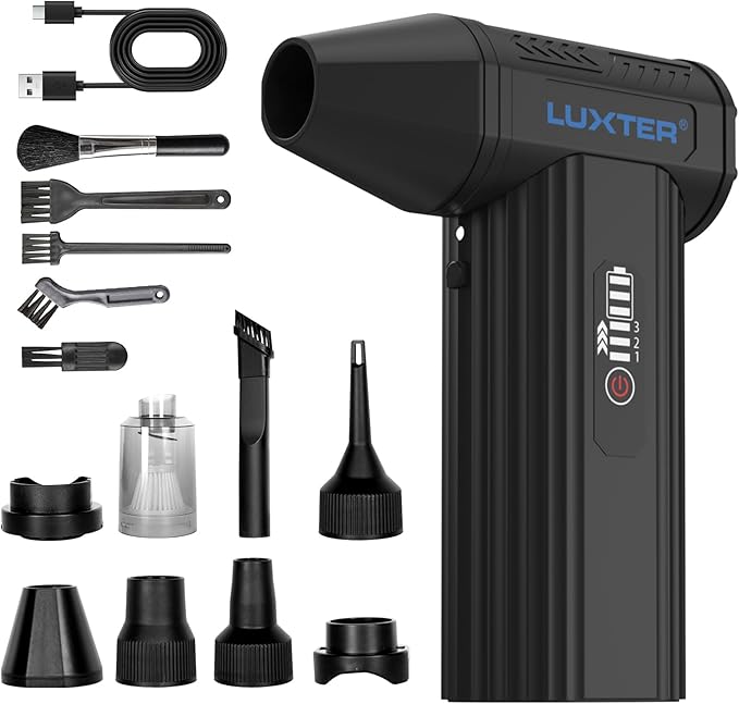LUXTER Compressed Air Duster, 130000RPM Electric Air Duster Rechargeable, 3-Speed Settings with Fast Charging, Computer Duster with a Vacuum Accessory Kit for Computer, Keyboard, Car, Outdoor