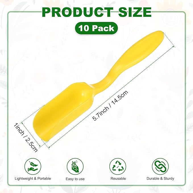 10-Pack Mini Gardening Shovel Spoons, Plastic Garden Soil Scoops for Cultivation Digging Transplanting/Flower Planting/Plant Succulent, Colorful Small Gardening Tools [Yellow]