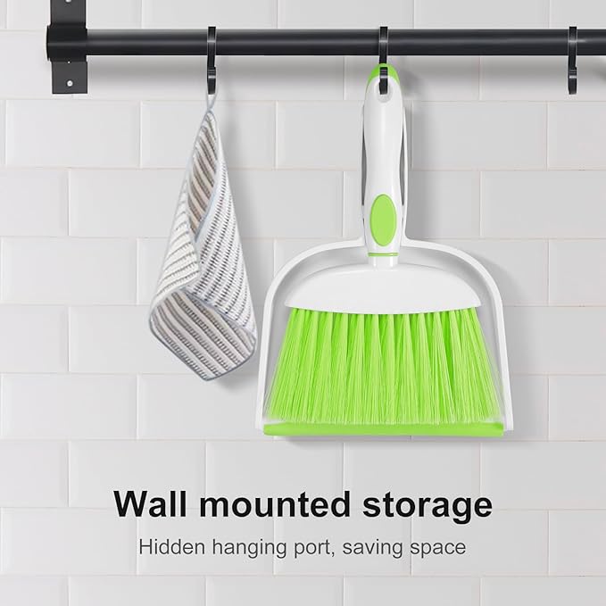 NACENA Small Dust Pan and Brush Set, Mini Broom and Dustpan Set Small Hand Broom and Brush Combo Dust Pan for Home Cleaning Drawers Desktop Sofas and Outdoor, Green