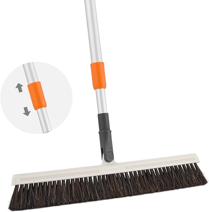 Horse Hair Upright Dust Broom – 18" Swivel Kitchen Sweeper with Soft Bristles for Dog Hair, Hardwood & Tile Floors – Telescopic Handle, Narrow Thin Design