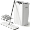 JOYMOOP Mop and Bucket with Wringer Set, White Flat Squeeze Bucket Set for Floor Cleaning, Wet Dry Wall Cleaner with Long Handle, Hardwood Floor Mop-3 Microfiber Cloths
