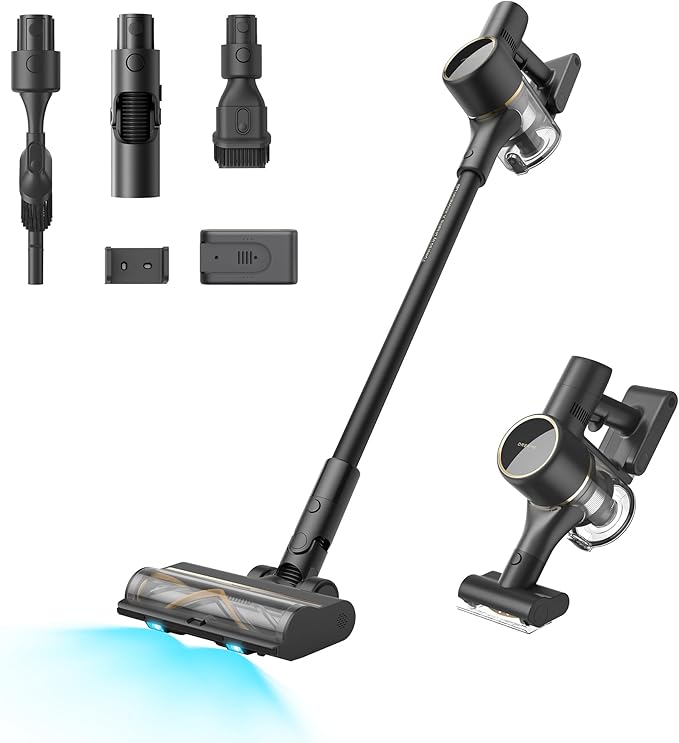 DREAME Cordless Stick Vacuum R20 Pure, 150AW Powerful Suction, Celeste LED Illumination, Anti-Tangle, Hard Floor & Carpet Cleaning, Up to 90Min Runtime, LED Screen, Lightweight, Versatile Attachments