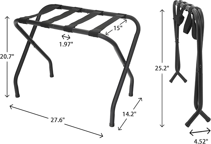 Folding Luggage Rack, Heavy Duty Metal Suitcase Stand with Nylon Straps, Collapsible Luggage Rack for Guest Room Space-Saving Luggage Organizer for Bedroom & Hotel