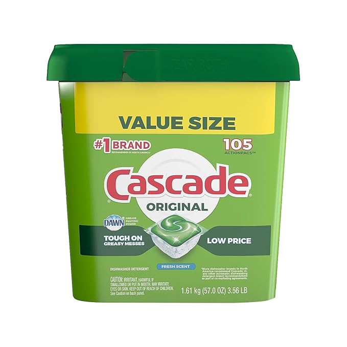 Cascade Dishwasher Pods, Actionpacs Dishwasher Detergent, Original Fresh, 105 Count, Packaging may vary