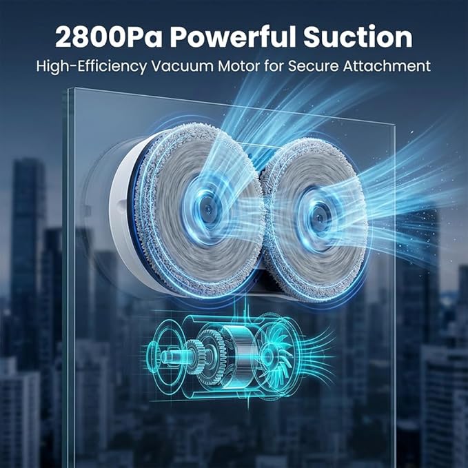 RAINPOT Saker Window Cleaner Robot 2026 | Automatic Window Cleaning Robot with 2800Pa Suction, Edge Detection & Anti-Drop Protection, Remote Control & 3 Cleaning Modes, Glass Vacuum Cleaner for Home