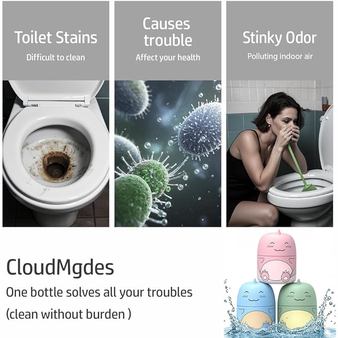 Cute Dinosaur-Shaped Toilet Bowl Cleaner Bottle, Bathroom Toilet Tank Cleaner with Ocean, Jasmine, and Peach Scent,Three bottles can be used for 9 months (Ocean)