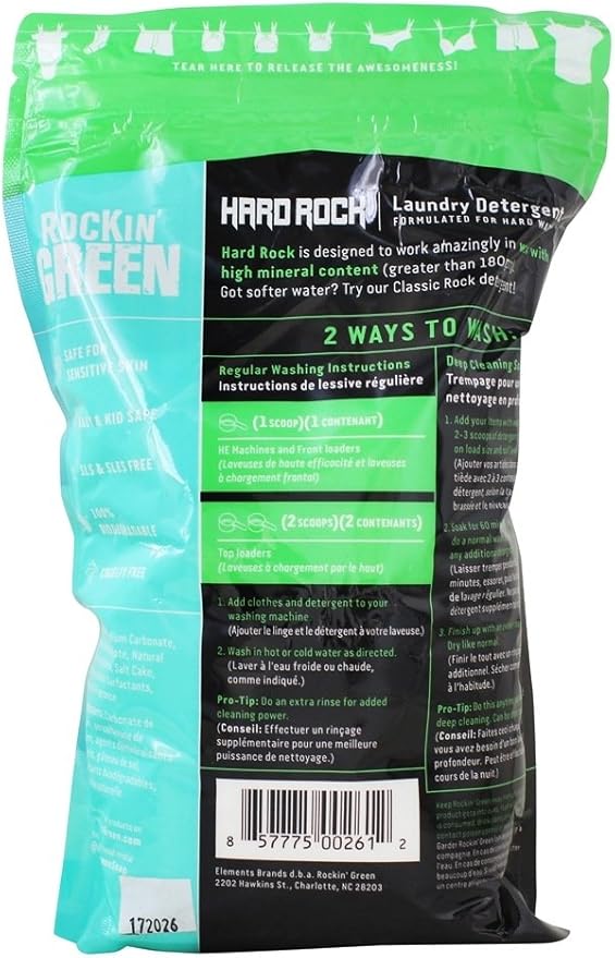 Rockin' Green Hard Rock Powder Laundry Detergent (90 Loads) - Natural Powdered Laundry Detergent, Sensitive Skin Laundry Powder (AC/DSea Breeze)