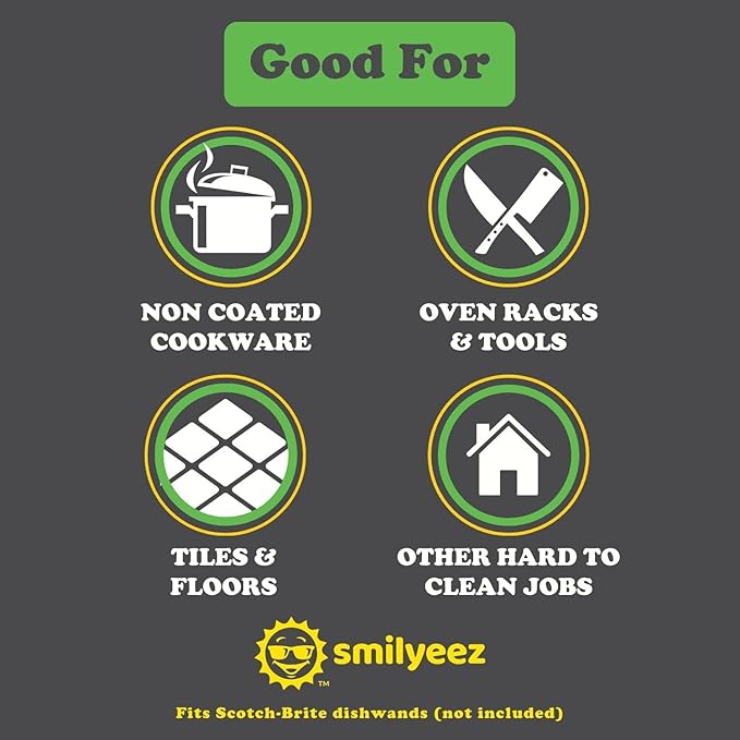 Smilyeez No-Plastic Heavy Duty Green Sponge Refill for Scotch-Brite's Dishwand Refill 10 Pack with Adapter…