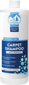 Unique Carpet Shampoo & Stain Remover, 32 oz - Pet Odor Eliminator and Bacteria and Enzyme Cleaner for Cat Urine, Dog Urine, Red Wine, Old Stains - Carpet Cleaner Spray for Machines & Manual Use