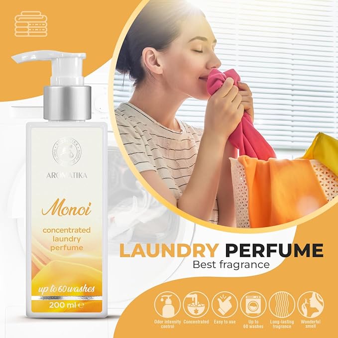 Concentrated Laundry Perfume Monoi – 200 ml – Liquid Laundry Fragrance – Linen Freshener – Exotic Scent