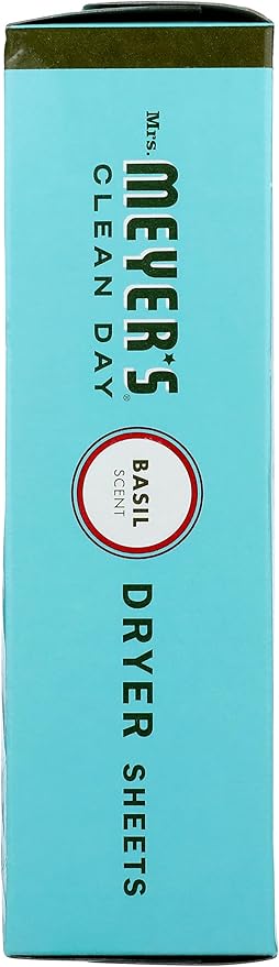 MRS. MEYER'S CLEAN DAY Dryer Sheets, Fabric Softener, Reduces Static, Infused with Essential Oils, Basil, 80 Count