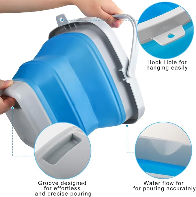 Collapsible Mop Bucket and Ice Bucket-5L(1.3 Gallon) Household Cleaning Silicone Dust Mops Bucket, Portable Bathroom Cleaning Supplies Square Bucket for Cleaning