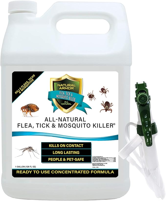 All-Natural Flea, Tick & Mosquito Killer - Powerful Non-Toxic Formulation Safe for Children, Pets & Environment for Indoor & Outdoor Use. 128 Oz Gallon, Ready to Use with Heavy-Duty Trigger Sprayer