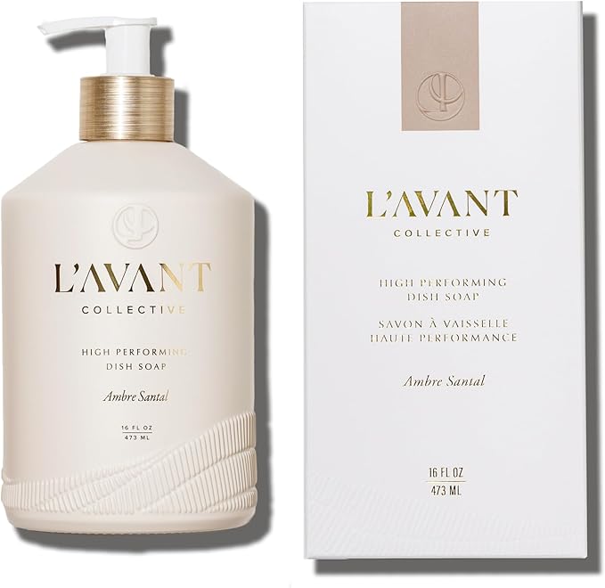 L’AVANT Collective High Performing Dish Soap | Plant-Based, Naturally Derived Formula, Ambre Santal Scent | 16 Fl oz Refillable Bottle | Luxury Kitchen Cleaning w/Elegant Countertop Design