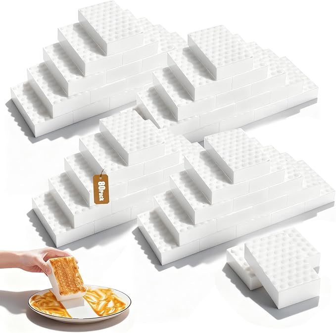 80-Pack Melamine Sponges, Multi-Functional Household Cleaning Pads for Kitchen, Dishes, Bathroom & Walls, 2X Density Extra Thick & Non-Scratch Bulk Sponge Foam Pads for Tough Stains and Grease