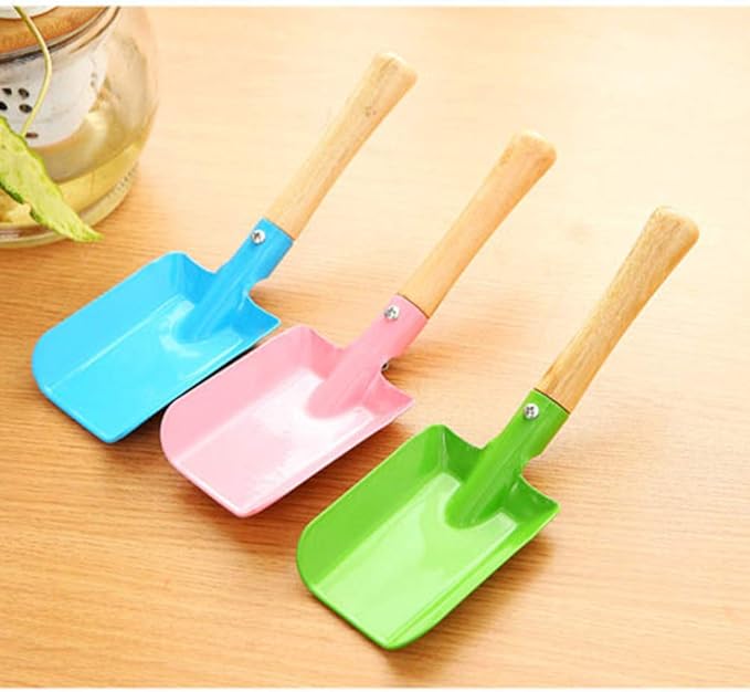 2pcs Small Gardening Shovel Metal Candy Color Wooden Handle Flat Trowel Scoop Digging Lawn Tool for Flower Succulent Plant,Random Color