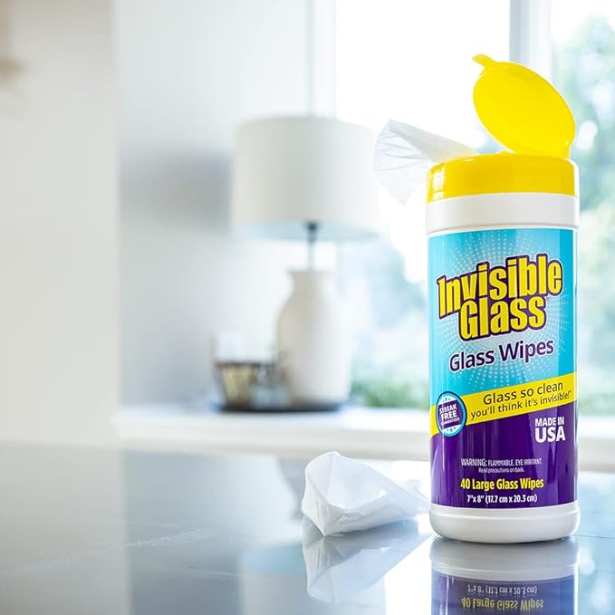 Invisible Glass 90160-3PK Glass Cleaning Wipes, Pre-Moistened, Streak-Free and Lint-Free, Safe for Windows, Mirrors, Windshields, and Tinted Glass, 40 Count (Pack of 3)