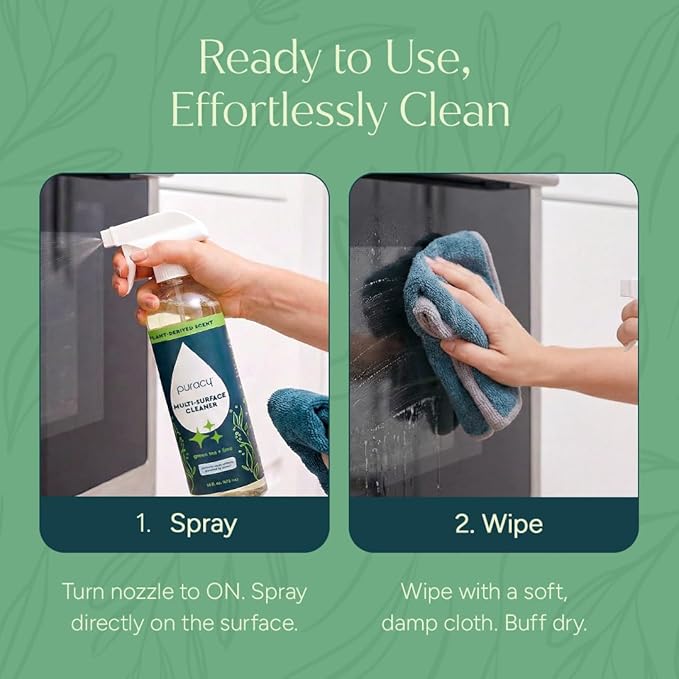 Puracy Multi-Surface Cleaner Spray - Plant-Powered All Purpose Cleaner - Surface Cleaner Solution As Seen on TikTok (Green Tea & Lime, 16 fl oz, 3 Pack)