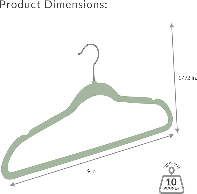Simplify Slim Velvet Clothes Hangers | 50 Pack | Non-Slip | Shirts | Suit | Pants | Dresses | Garments | Closet Storage & Organization | Durable | Sage