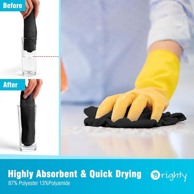 Orighty Microfiber Cleaning Cloth, 5 Pack Highly Absorbent Cleaning Rags, Household Cleaning Supplies, Reusable Lint Free Cloths Microfiber Rag for House, Kitchen, Car Care, 12x11 inch, Black