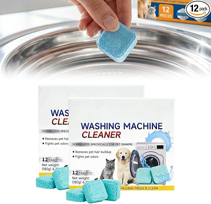 Washing Machine Cleaner Tablets – Removes Stubborn Pet Hair, Odors, Septic Safe, Fragrance Free for Front Load & Top Load Washers (24Pack)