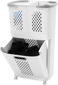 Household Storage Basket, 360° Rolling Movable Laundry Basket,Floor-Standing White Multi-layer Clothes Organizer for Kitchen,living Room and Bathroom (2 Tiers)