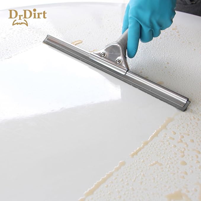 DrDirt Window Squeegee for Home, Stainless Steel, Durable, Ergonomic Non-Slip Handle, Replaceable Foam Rubber Blade, 14in Squeegee for Window Cleaning