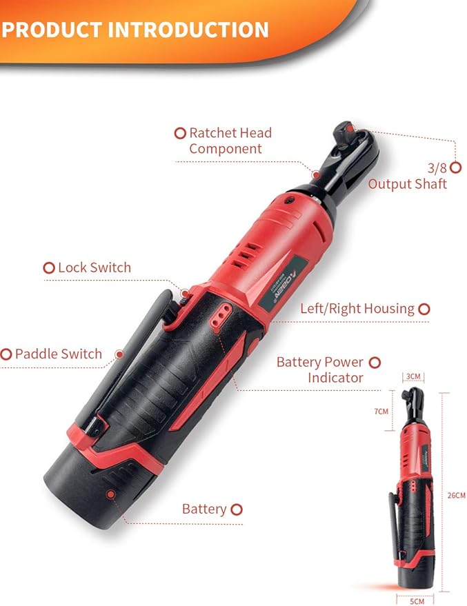 AOBEN Cordless Electric Ratchet Wrench Set, 3/8" 12V Power Ratchet Tool Kit With 2 Packs 2000mAh Lithium-Ion Battery And Charger