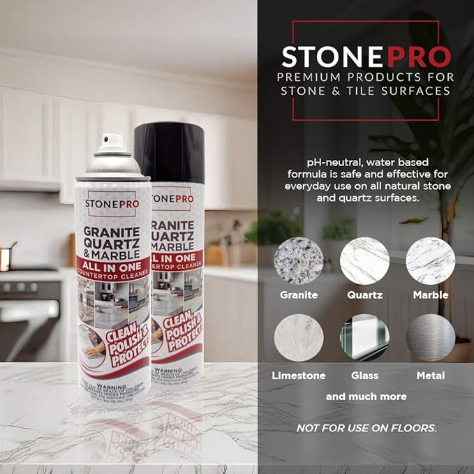 Stone Pro All-in-One Countertop Cleaner Spray - for Quartz, Granite, Marble & More!