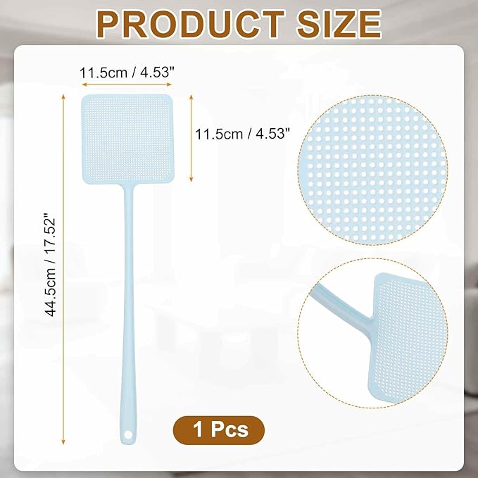 HARFINGTON 4pcs Fly Swatter 4.5"x4.5" Plastic Manual Heavy Duty Long Handle Fly Swatter for Home Indoor Outdoor, Blue