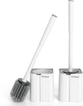 2 Pack Silicone Toilet Brush, Soft Toilet Bowl Cleaner Brush Set for Deep Cleaning. Bathroom Accessories with Long Handle, Wall mountable. - White