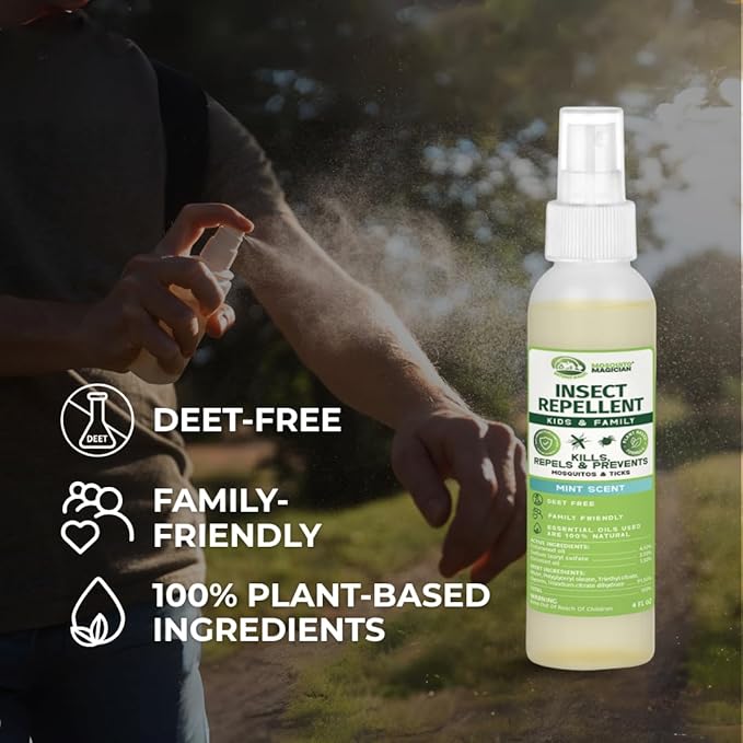 Mosquito Magician Natural Bug Spray for Body – Kid Safe Mosquito Repellent Spray with Natural Essential Oils, Kills, Repels, & Prevent Travel Size Bug Spray for Kids & Family – Cedarwood, 4 OZ