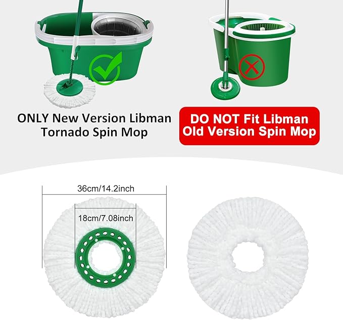 6 Pack Mop Head Replacement for Libman Tornado Spin Mop Reusable Microfiber Spin Mop Heads Refill for Libman Tornado Spin Mop System, Easy to Replace and Machine Washable (White, 6 Pack)