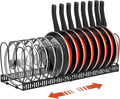 Housolution Pot and Pan Organizer Rack for Cabinet, Expandable Pot Lid Organizer Holder with 14 Adjustable Dividers, Fully Expanded Size 22.83" W x 7.09" D x 7.09" H, Black