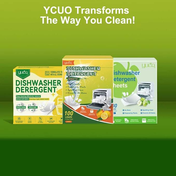 Dishwasher Detergent Sheets 100 Loads,Eco Friendly Dishwasher Detergent Plastic-Free Washer Sheets Alternative (Lemon)