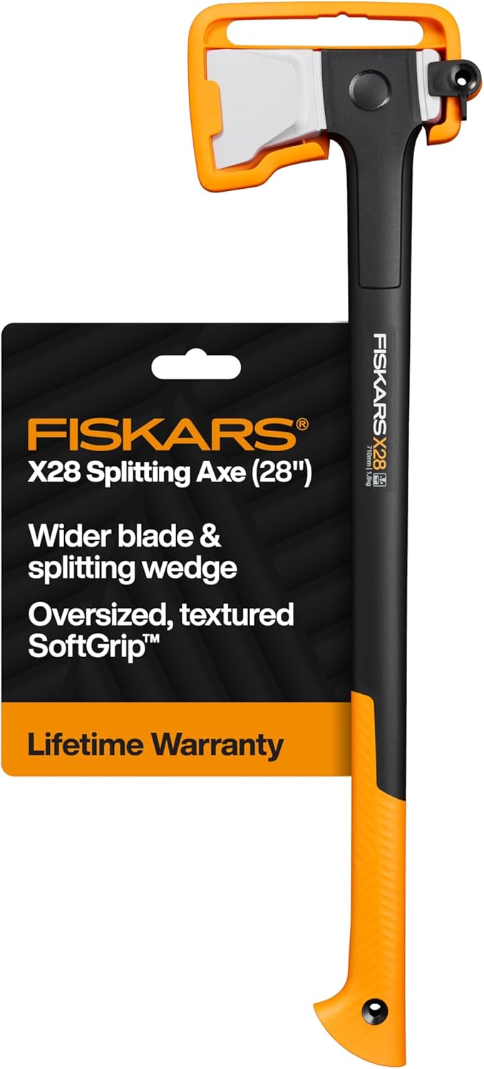 Fiskars X28 Splitting Axe 28", Forged Steel Blade for More One-Strike Splits on Medium Logs, Shock-Absorbing FiberComp Handle & Low-Friction Coating for Easy Removal & Rust Protection