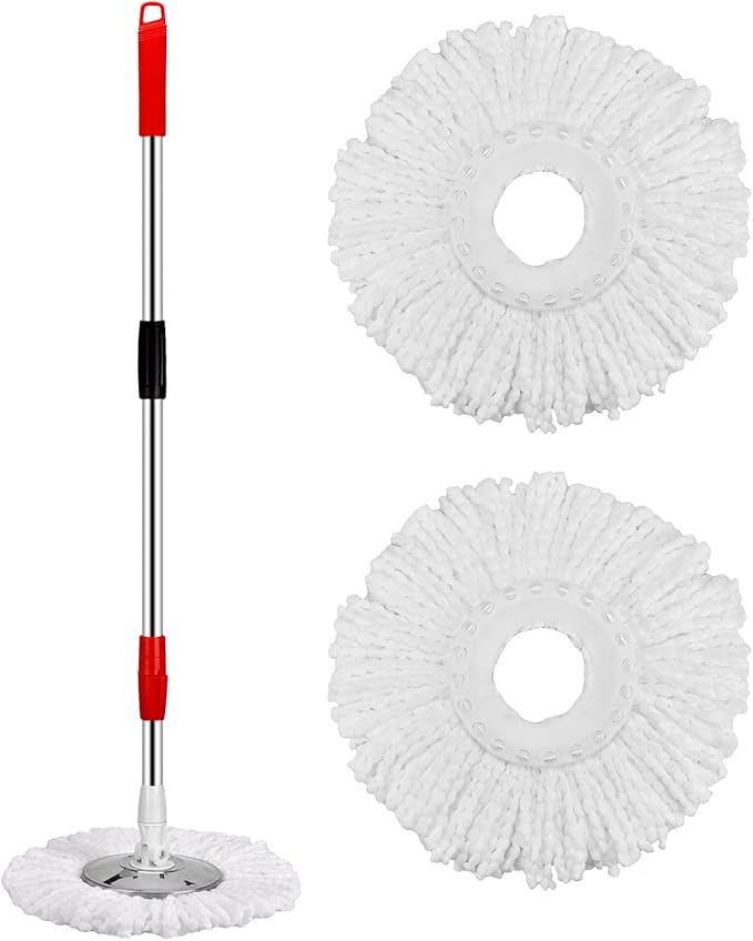Mop and Bucket with Wringer Set 360° 3psc Microfiber Spin Mop with Bucket and Dual Mop Heads Self Wringing Spinning Mop (20QT) (1)
