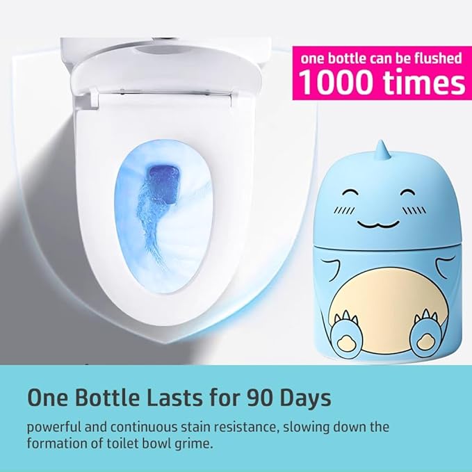 Cute Dinosaur-Shaped Toilet Bowl Cleaner Bottle, Bathroom Toilet Tank Cleaner with Ocean, Jasmine, and Peach Scent,Three bottles can be used for 9 months (Ocean)