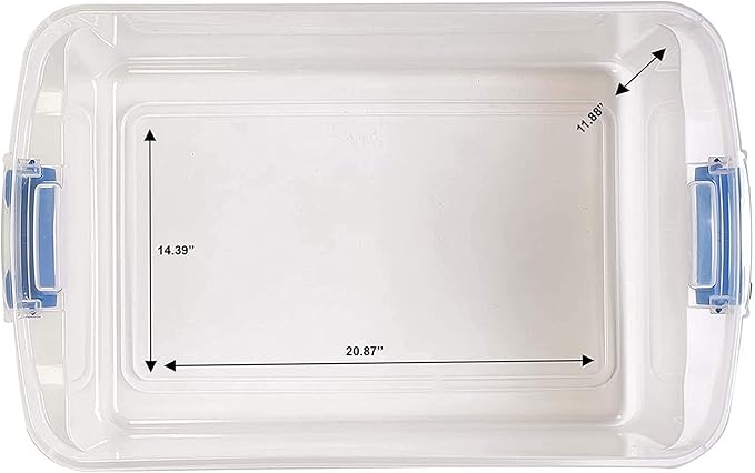 HOMZ 2-Pack Latching Lid, Large Clear Plastic Storage Bins with Lids, 66 Quart, Blue Latch - Stackable Container Boxes for Home, Bathroom, and Office Organization