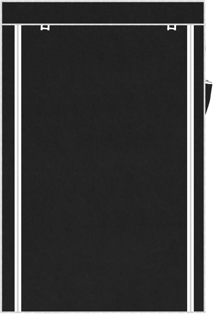 Portable Closet Wardrobe, Closet Storage Organizer Rack with Shelves and Cover for Hanging Clothes, Non-Woven Fabric, Quick and Easy to Assembly (64'', Black)