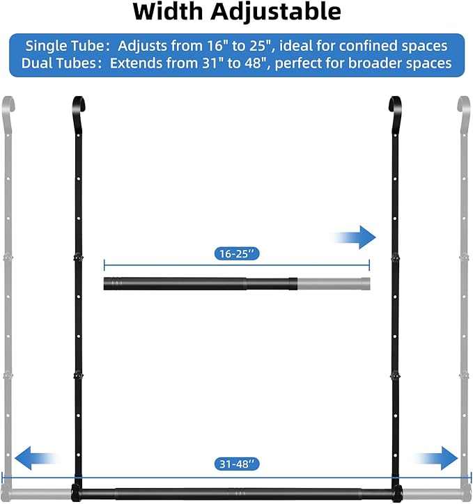 Hanging Closet Rods, Adjustable Height & Width Closets Bar Lower Extender for Hanging Clothes, Heavy Duty Hanging Bars for Clothing Storage and Organizer, Space-Saving & Expandable Double Closet Rod