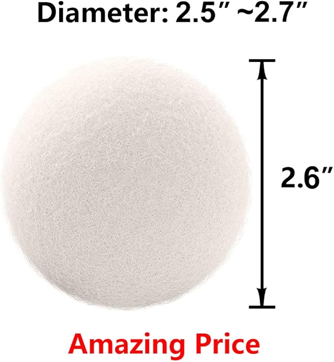 Otylzto Wool Dryer Balls 6-Pack, Drying Balls for Laundry,Reusable As Natural Fabric Softener, Reduce Clothing Wrinkles, Drying Clothes Faster Eco-Friendly
