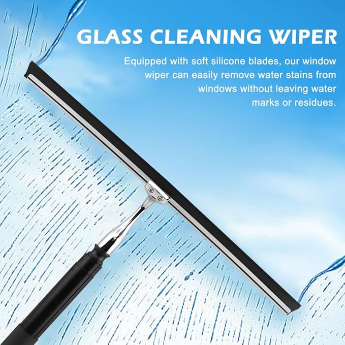 Shower Squeegee with Long Handle, 17-60" Telescopic Window Squeegee with Streak-Free Silicone Blade, Adjustable Cleaning Tool for Glass Doors, Shower Walls, Tile, Car Windshield