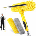 36FT High Reach Window Squeegee with Extension Pole, 2-1 Window Washing Kit with 8-Stage Telescopic Pole & Rotatable Head, No-Ladder Window Cleaner for High Window, Solar Panel, RV & Outdoor Glass