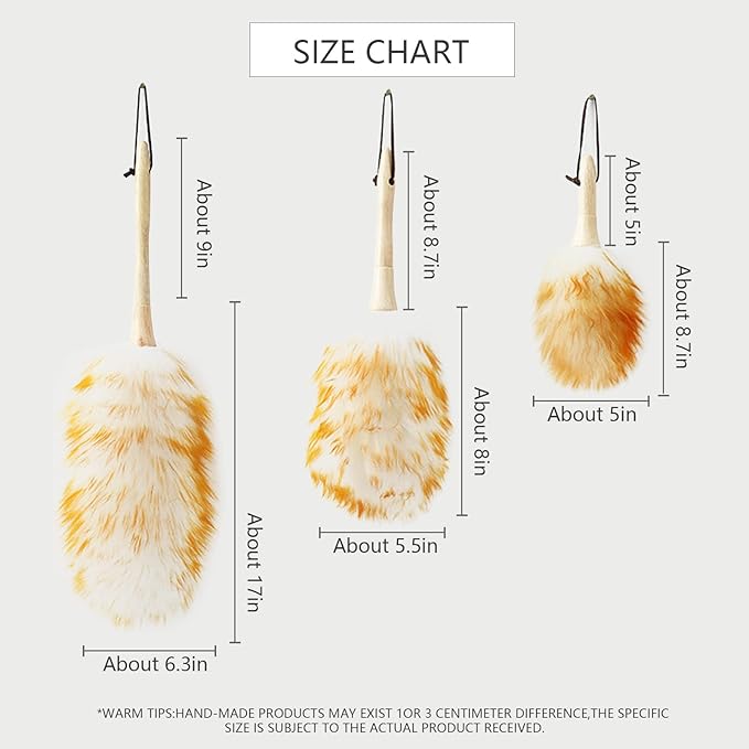 Lambs Wool Duster for Cleaning Window Blinds Computer Furniture TV Computer Screens Bookshelves Solid Wooden Handle Natural Feather Duster,26'', Yellow&White